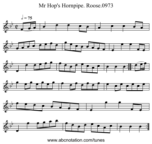 Mr Hop's Hornpipe. Roose.0973 - staff notation