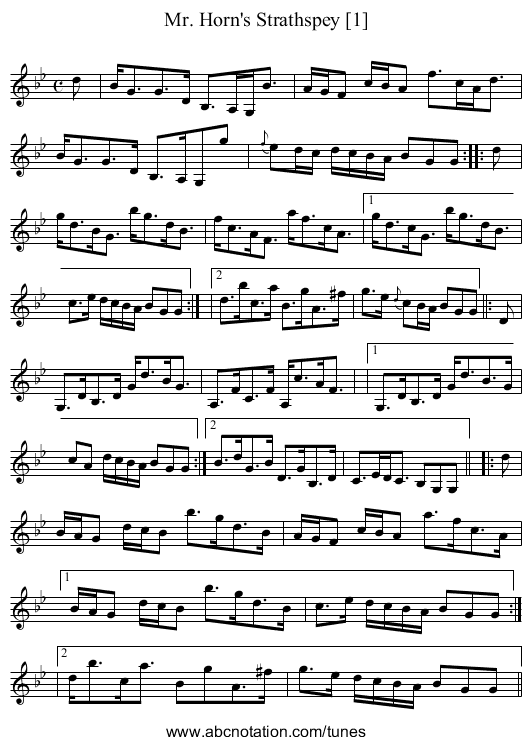 Mr. Horn's Strathspey [1] - staff notation