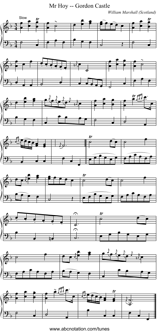 Mr Hoy -- Gordon Castle - staff notation