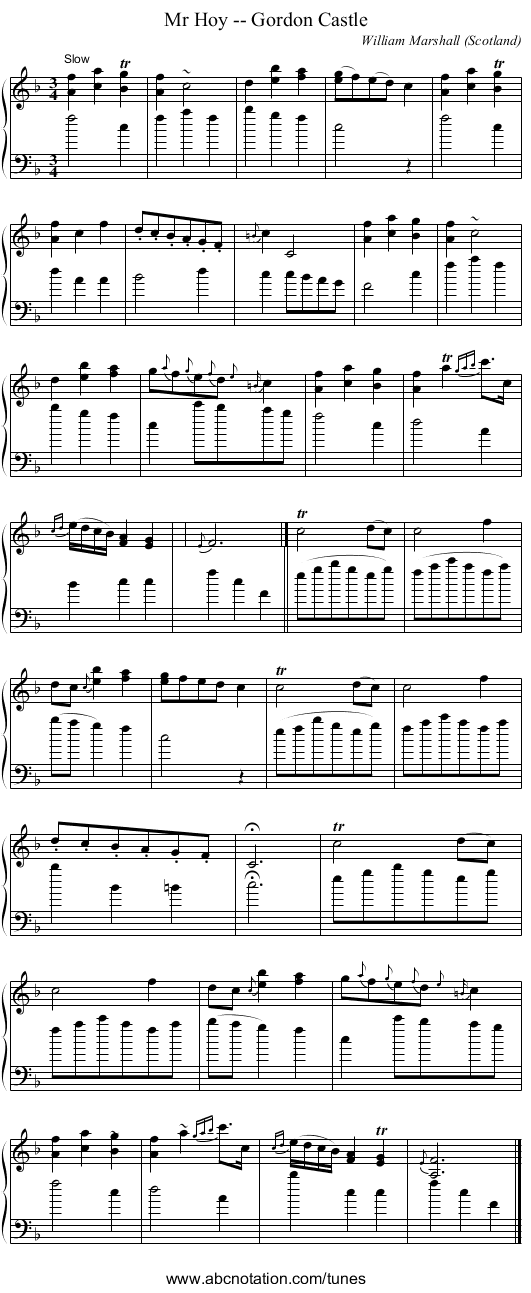 Mr Hoy -- Gordon Castle - staff notation