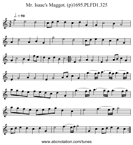 Mr. Isaac's Maggot. (p)1695.PLFD1.325 - staff notation