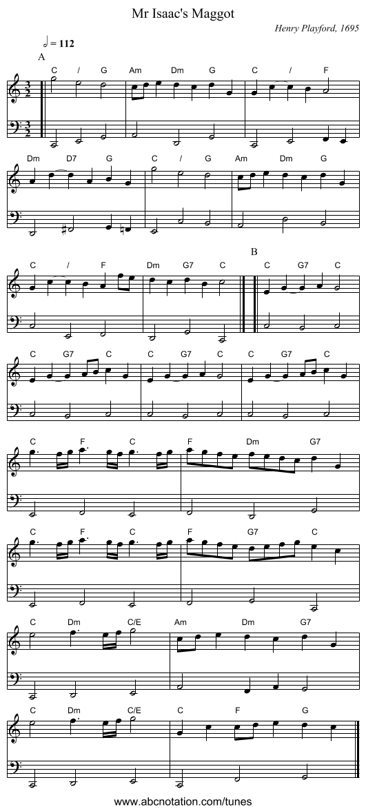 Mr Isaac's Maggot - staff notation