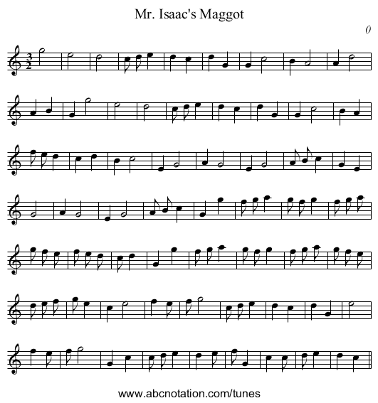 Mr. Isaac's Maggot - staff notation