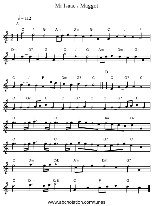 Mr Isaac's Maggot - staff notation