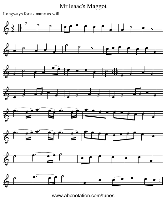 Mr Isaac's Maggot - staff notation