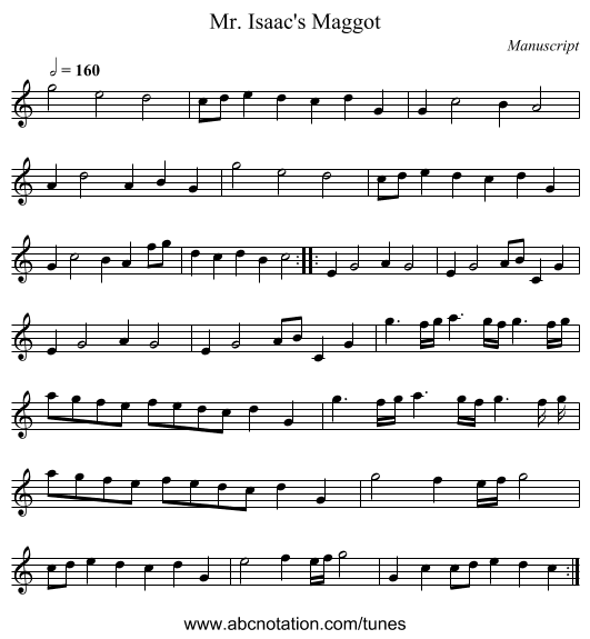 Mr. Isaac's Maggot - staff notation