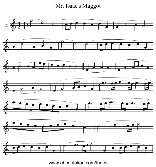 Mr. Isaac's Maggot - staff notation