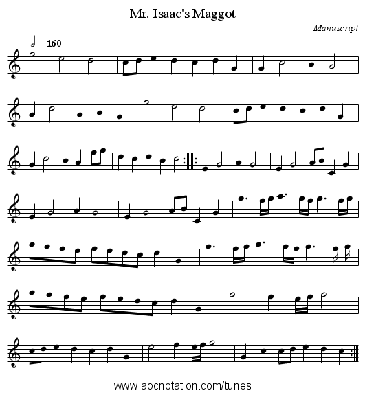 Mr. Isaac's Maggot - staff notation
