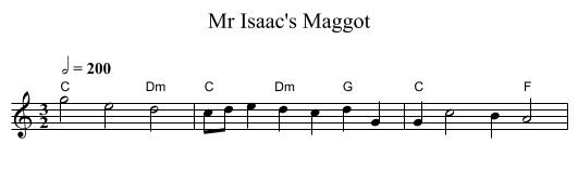 Mr Isaac's Maggot - staff notation