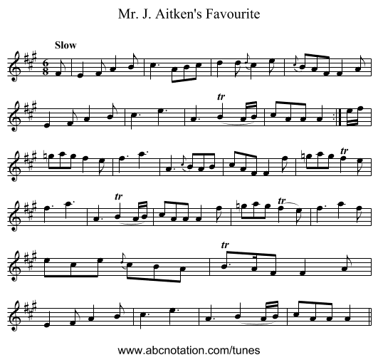 Mr. J. Aitken's Favourite - staff notation
