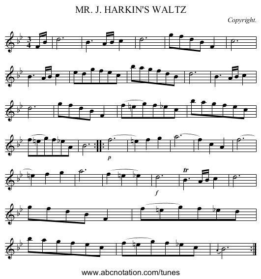 MR. J. HARKIN'S WALTZ - staff notation