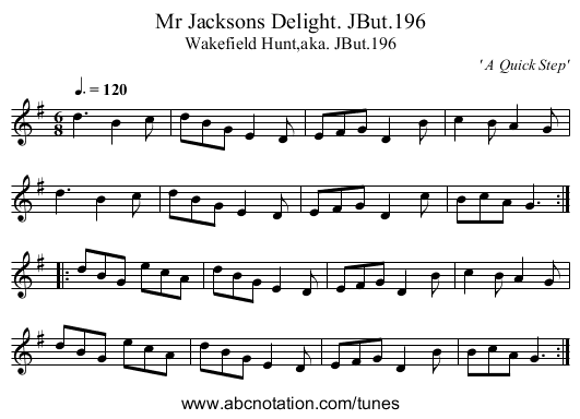 Mr Jacksons Delight. JBut.196 - staff notation