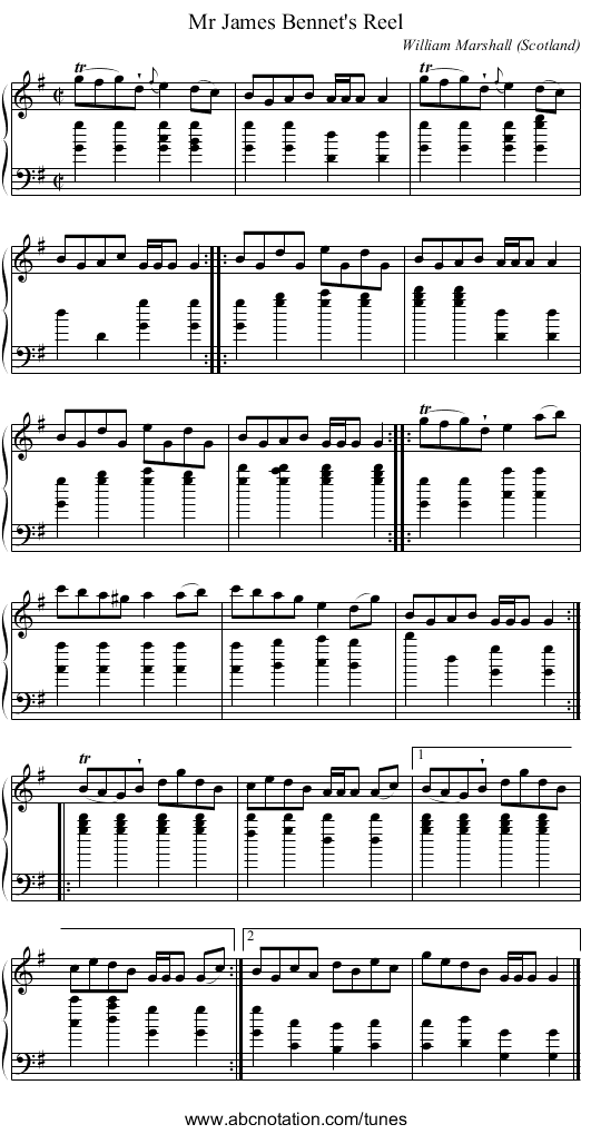 Mr James Bennet's Reel - staff notation
