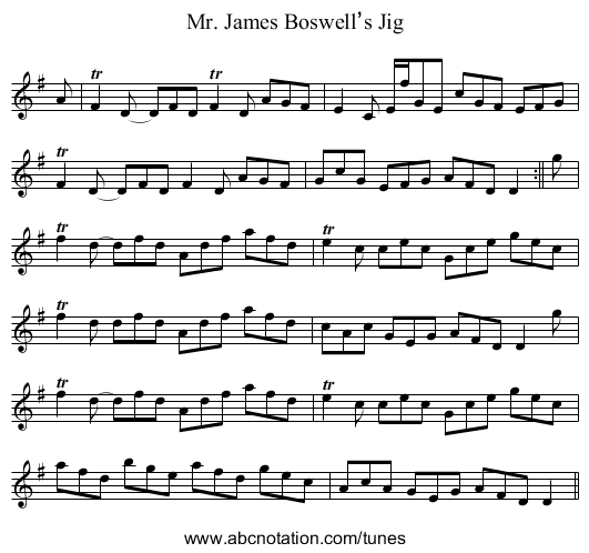 Mr. James Boswell’s Jig - staff notation