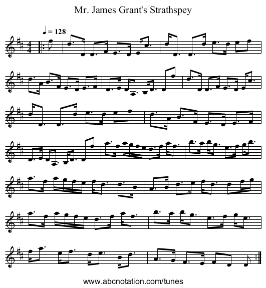 Mr. James Grant's Strathspey - staff notation