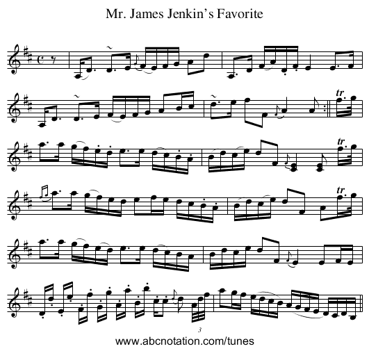 Mr. James Jenkin’s Favorite - staff notation