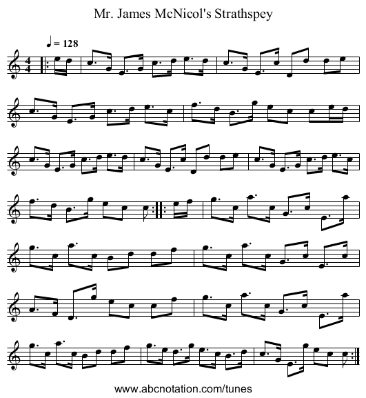 Mr. James McNicol's Strathspey - staff notation