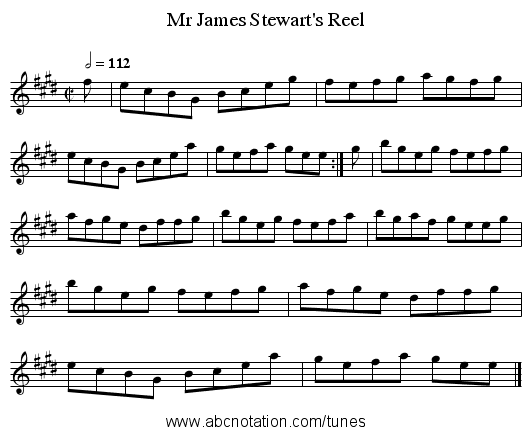 Mr James Stewart's Reel - staff notation