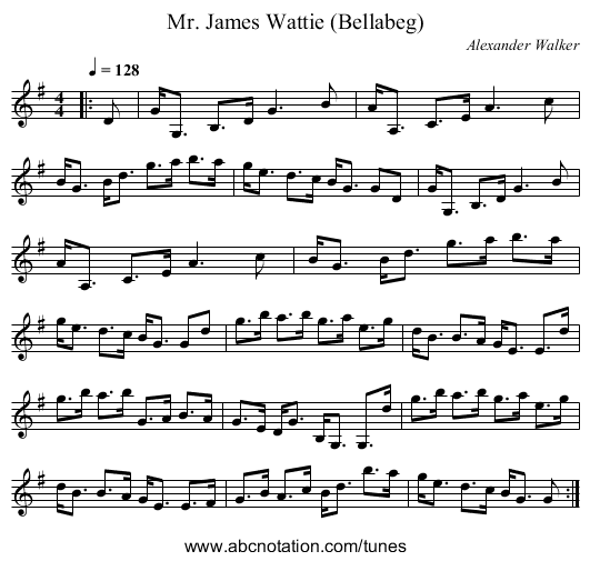 Mr. James Wattie (Bellabeg) - staff notation