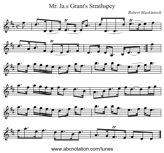 Mr. Ja.s Grant's Strathspey - staff notation