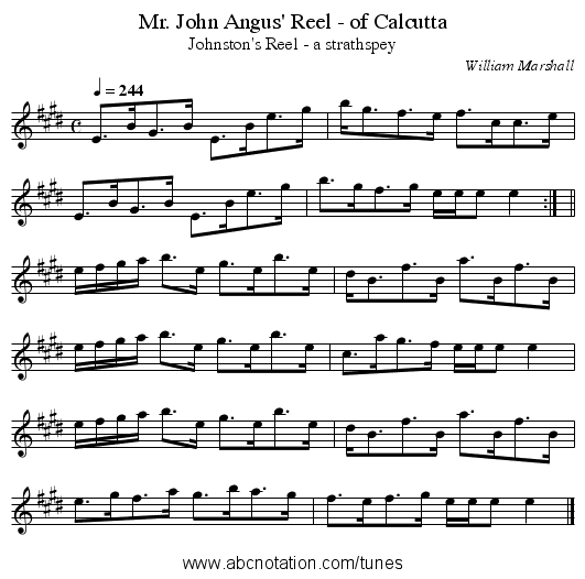 Mr. John Angus' Reel - of Calcutta - staff notation