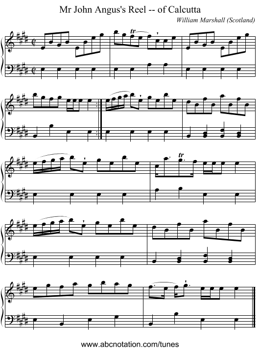 Mr John Angus's Reel -- of Calcutta - staff notation