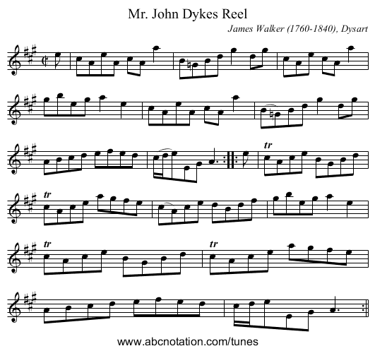 Mr. John Dykes Reel - staff notation