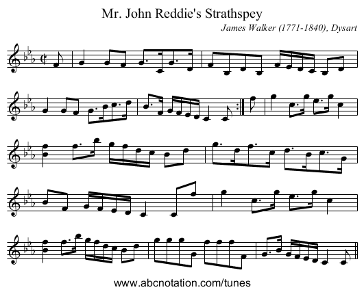 Mr. John Reddie's Strathspey - staff notation