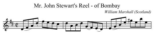 Mr. John Stewart's Reel - of Bombay - staff notation