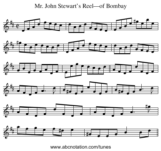 Mr. John Stewart’s Reel—of Bombay - staff notation