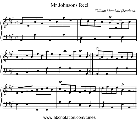 Mr Johnsons Reel - staff notation