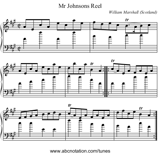 Mr Johnsons Reel - staff notation