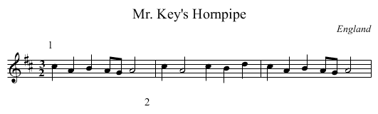 Mr. Key's Hornpipe - staff notation