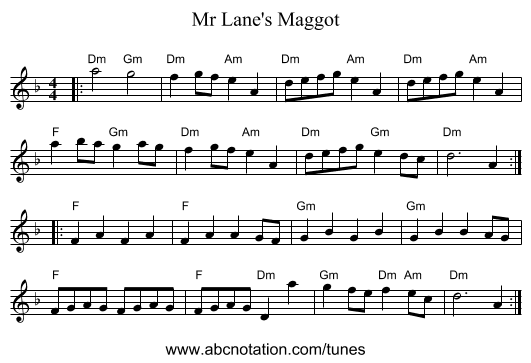 Mr Lane's Maggot - staff notation