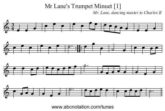 Mr Lane's Trumpet Minuet [1] - staff notation