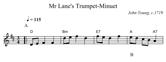 Mr Lane's Trumpet-Minuet - staff notation