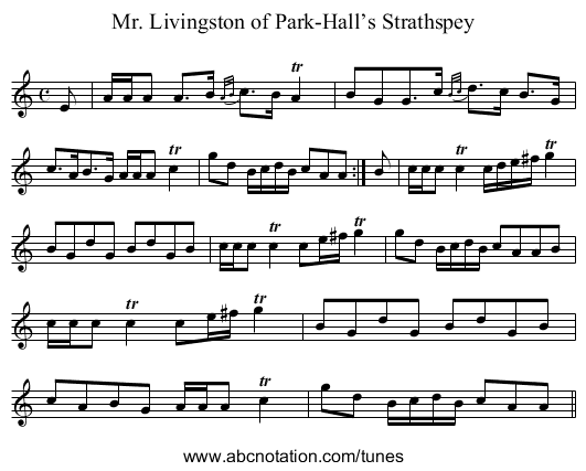 Mr. Livingston of Park-Hall’s Strathspey - staff notation