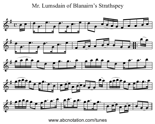 Mr. Lumsdain of Blanairn’s Strathspey - staff notation