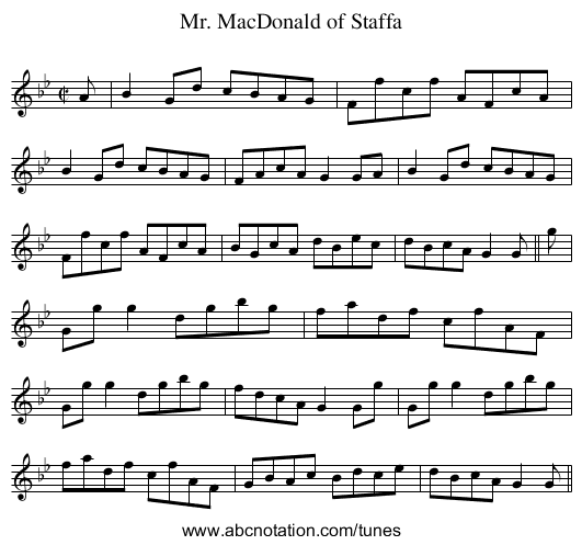 Mr. MacDonald of Staffa - staff notation