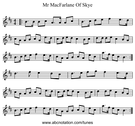 Mr MacFarlane Of Skye - staff notation