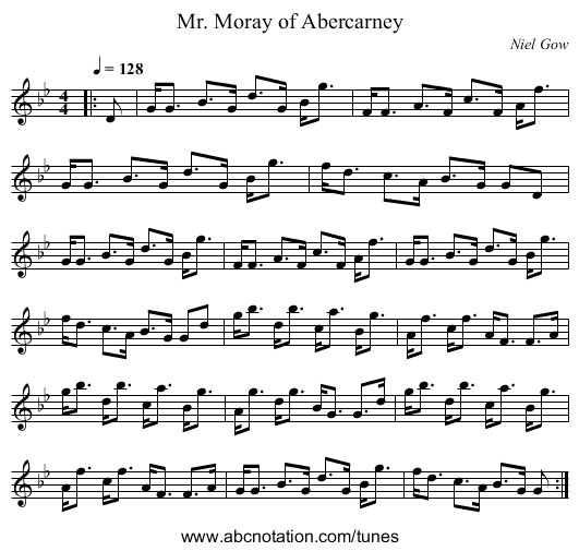Mr. Moray of Abercarney - staff notation