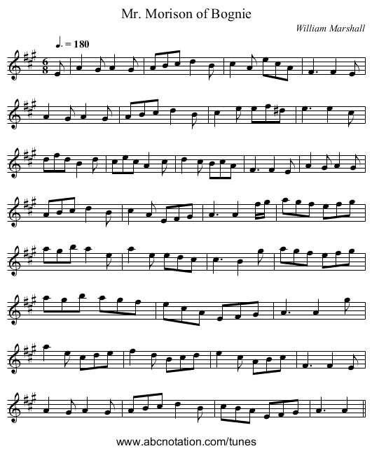 Mr. Morison of Bognie - staff notation