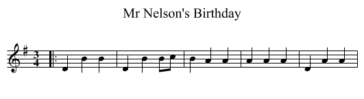 Mr Nelson's Birthday - staff notation