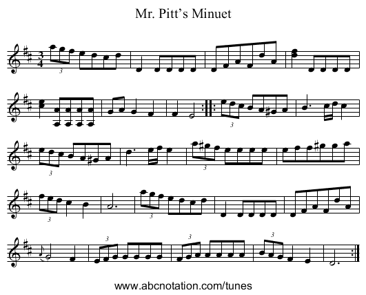 Mr. Pitt’s Minuet - staff notation