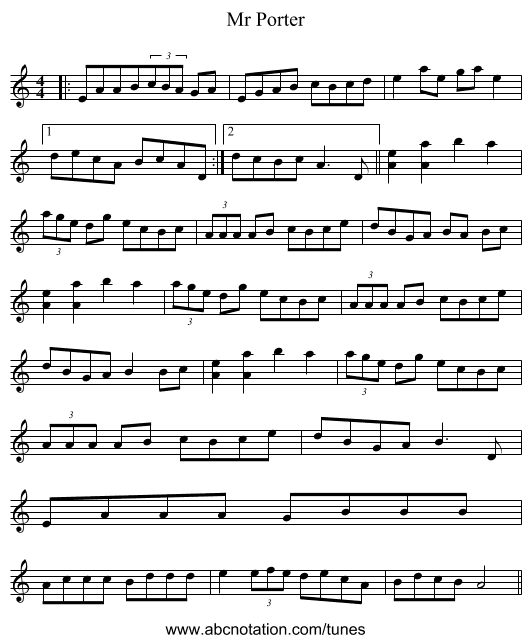 Mr Porter - staff notation