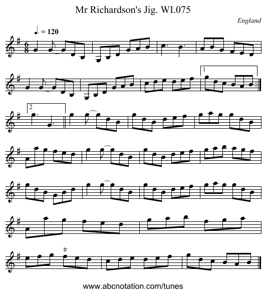 Mr Richardson's Jig. WI.075 - staff notation