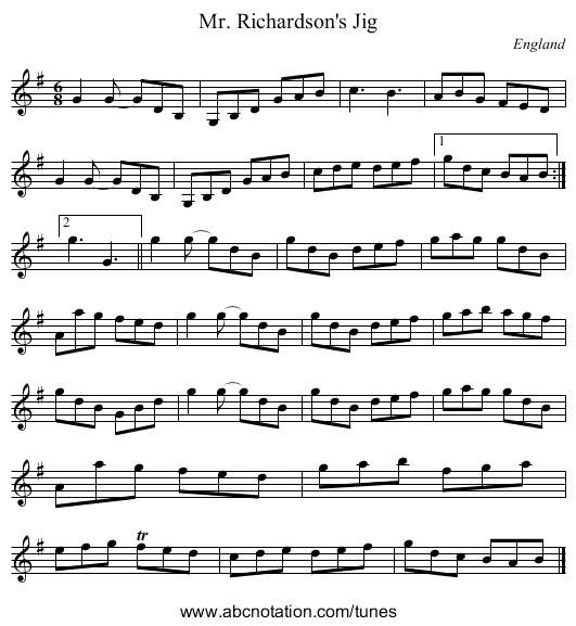 Mr. Richardson's Jig - staff notation