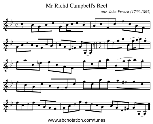 Mr Richd Campbell's Reel - staff notation