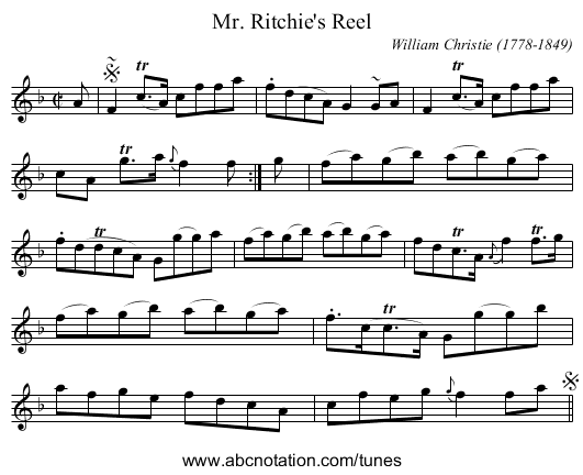 Mr. Ritchie's Reel - staff notation