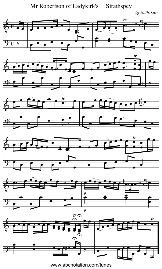 Mr Robertson of Ladykirk's     Strathspey - staff notation